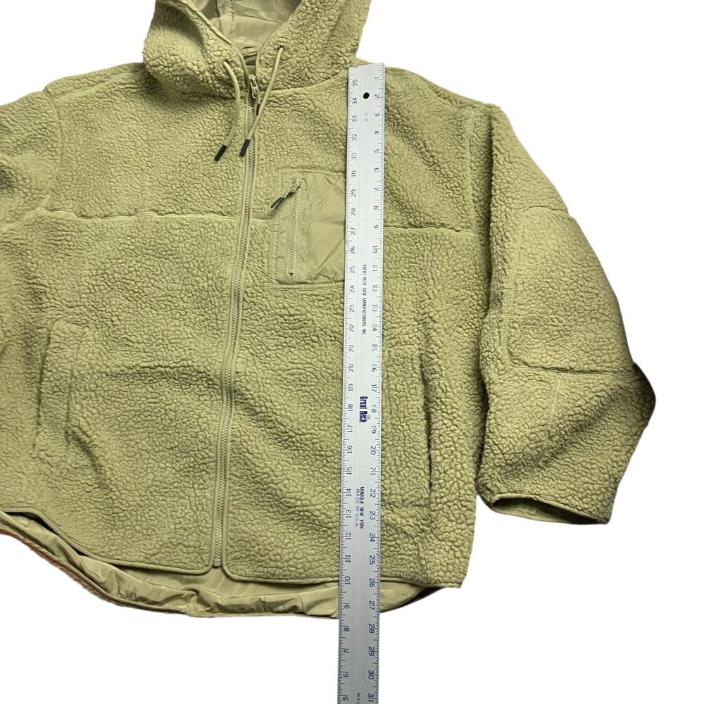 H&M Fleece Jacket Green Sherpa Hooded Zip Up Casual Streetwear - Picture 3 of 10